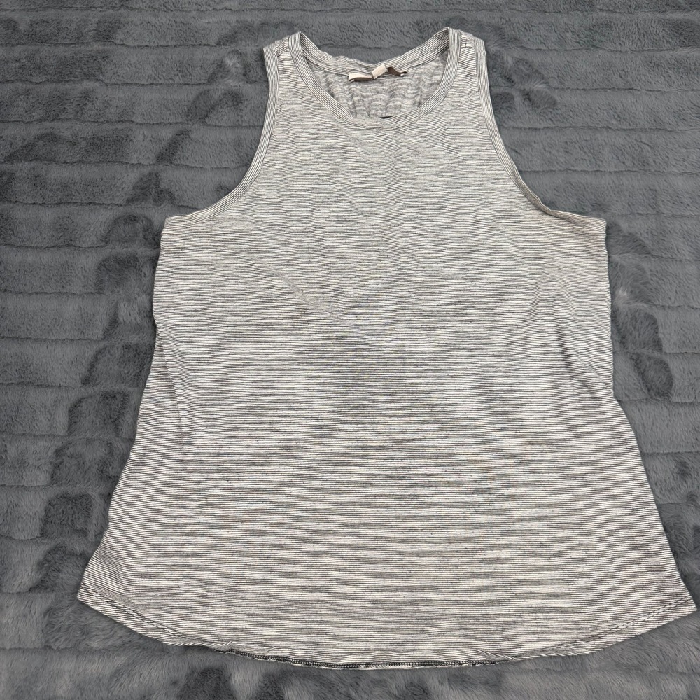 Loft Womens Grey White Striped High Neck Racerback Tank Top Small Smocked Back